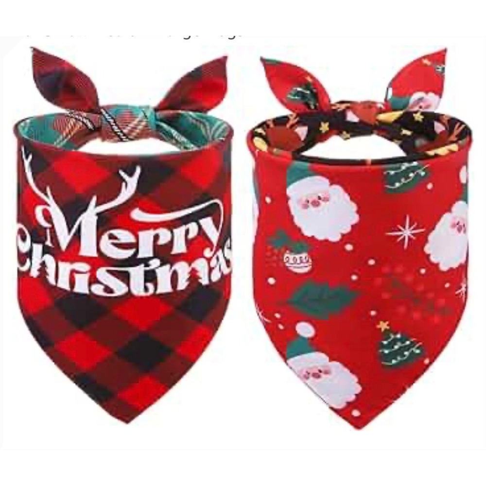 NEW Christmas Dog‎ Bandanas 2 Pack Rebersible Reversible Large Breed Dog